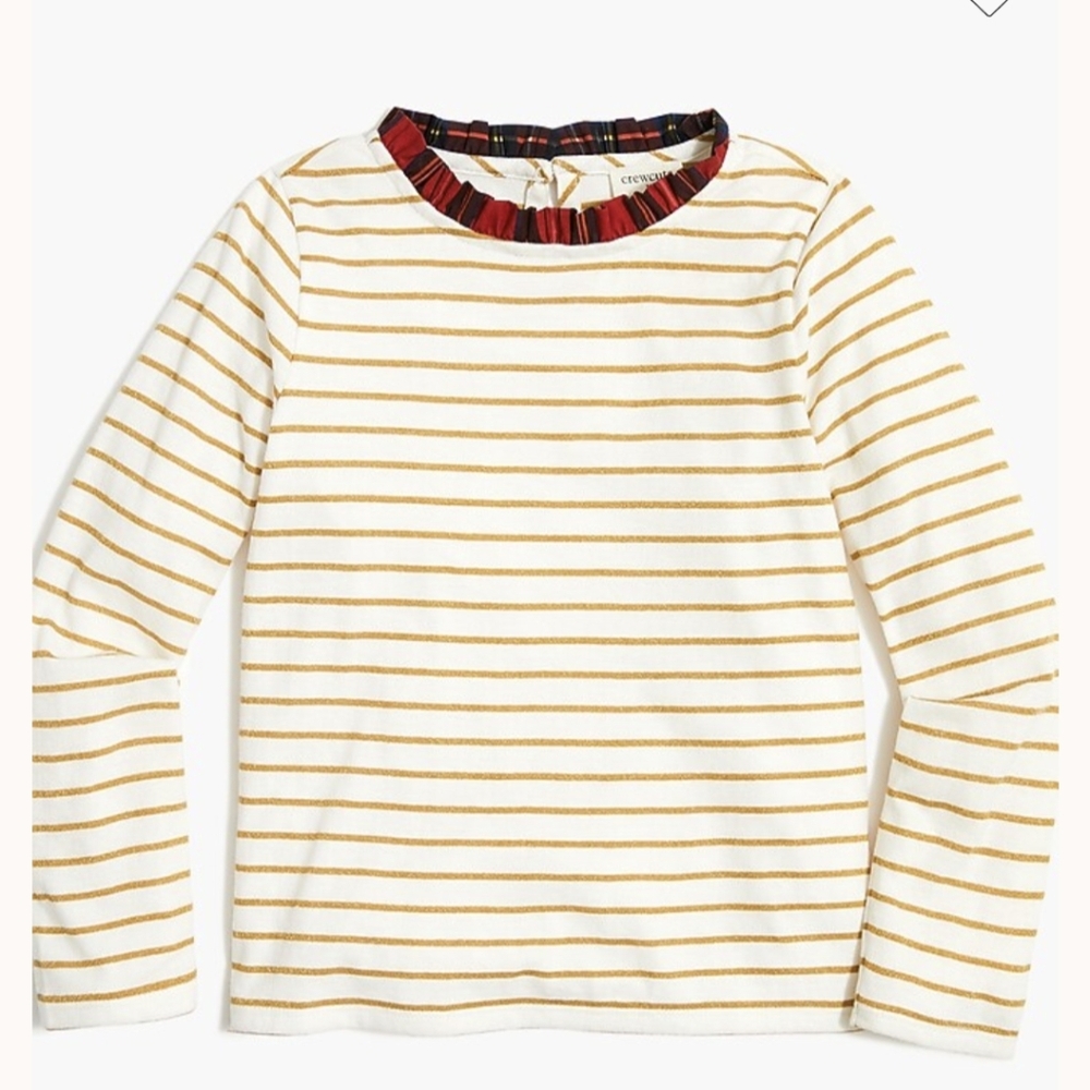 Crewcuts Set Including Striped Shirt With Ruffled Neckline+Navy Corduroy Skirt